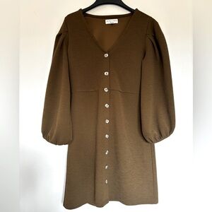 Madewell Texture & Thread Crepe Balloon Sleeve  Dress Asparagus Green Sz M